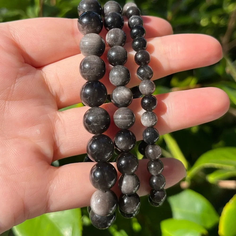 Silver obsidian bracelet‎